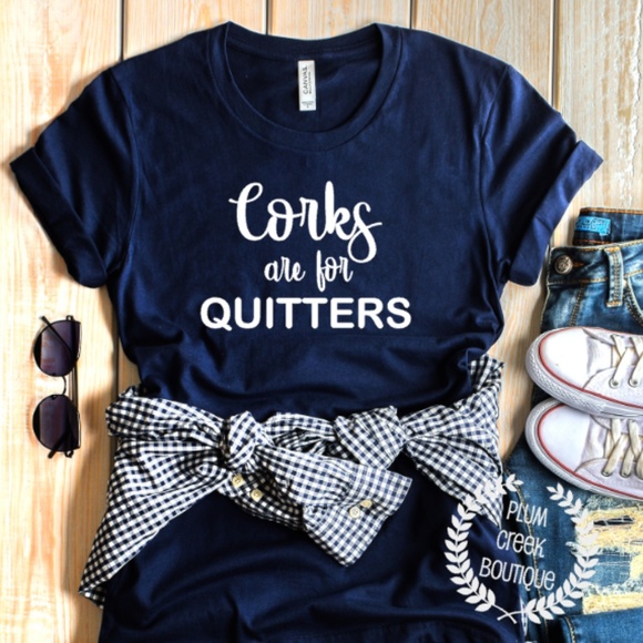 Plum Creek Boutique Tops - Corks Quitters Navy Tee NEW NWT Funny Sayings